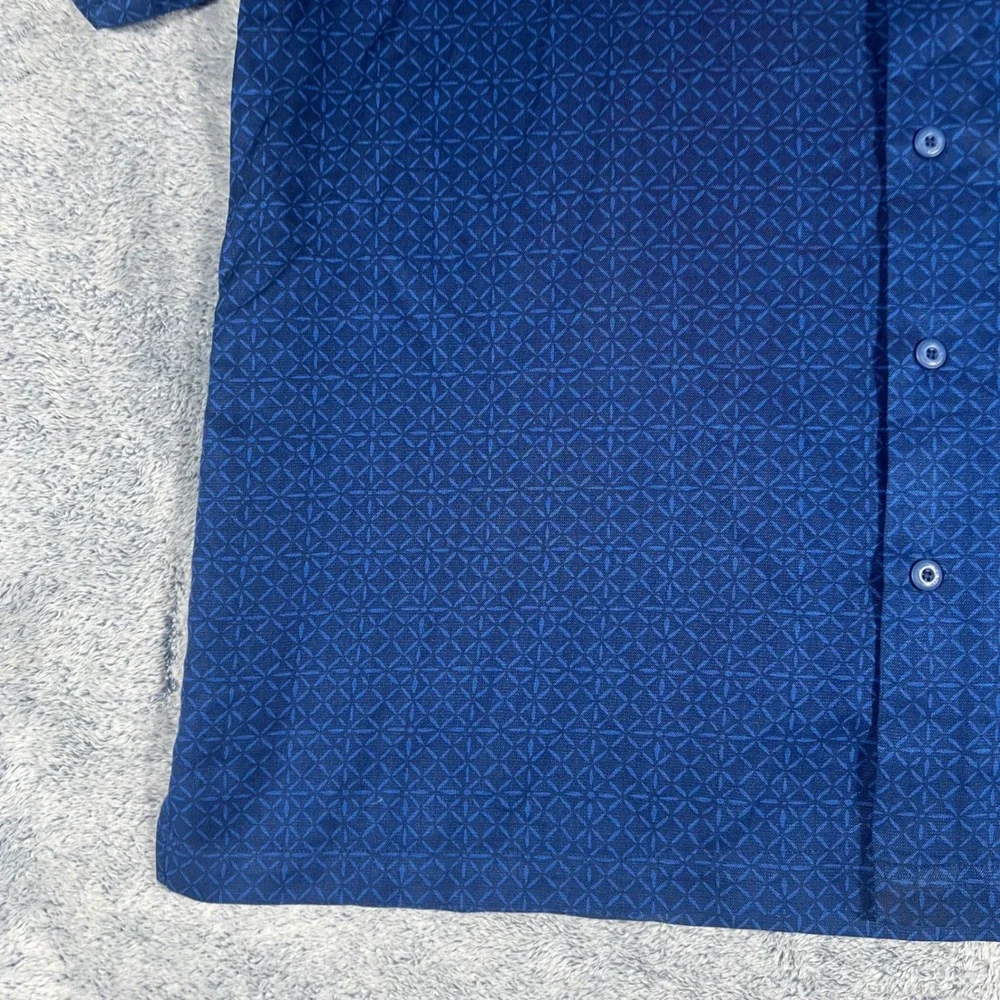 Nat Nast Luxury Originals Blue Silk Cotton Geometric Button Up Shirt‎ Mens Large